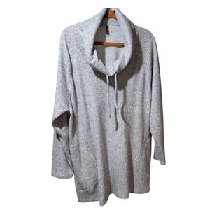 North River Women Gray Cowl Neck Pullover Relaxed Sweater 2X Pockets Drawstring